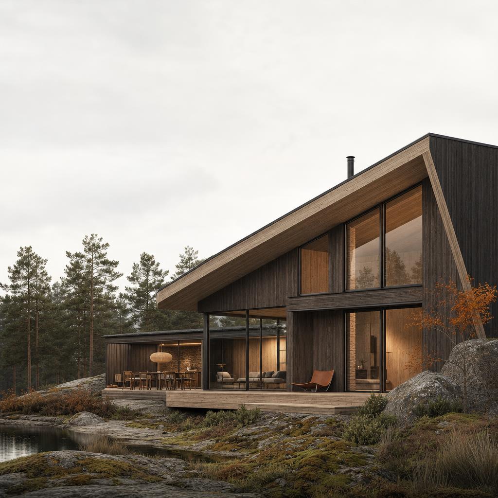 Arkitekttegnet signaturhus i ThermoWood og CLT i nordisk landskab